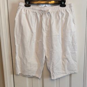 Classic White 100% Cotton Men's Shorts-Linen Look Feel Drawstring Elastic Waist